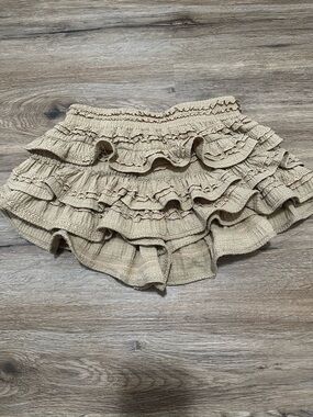 Ruffled Tiered Mini Skort  - Beige